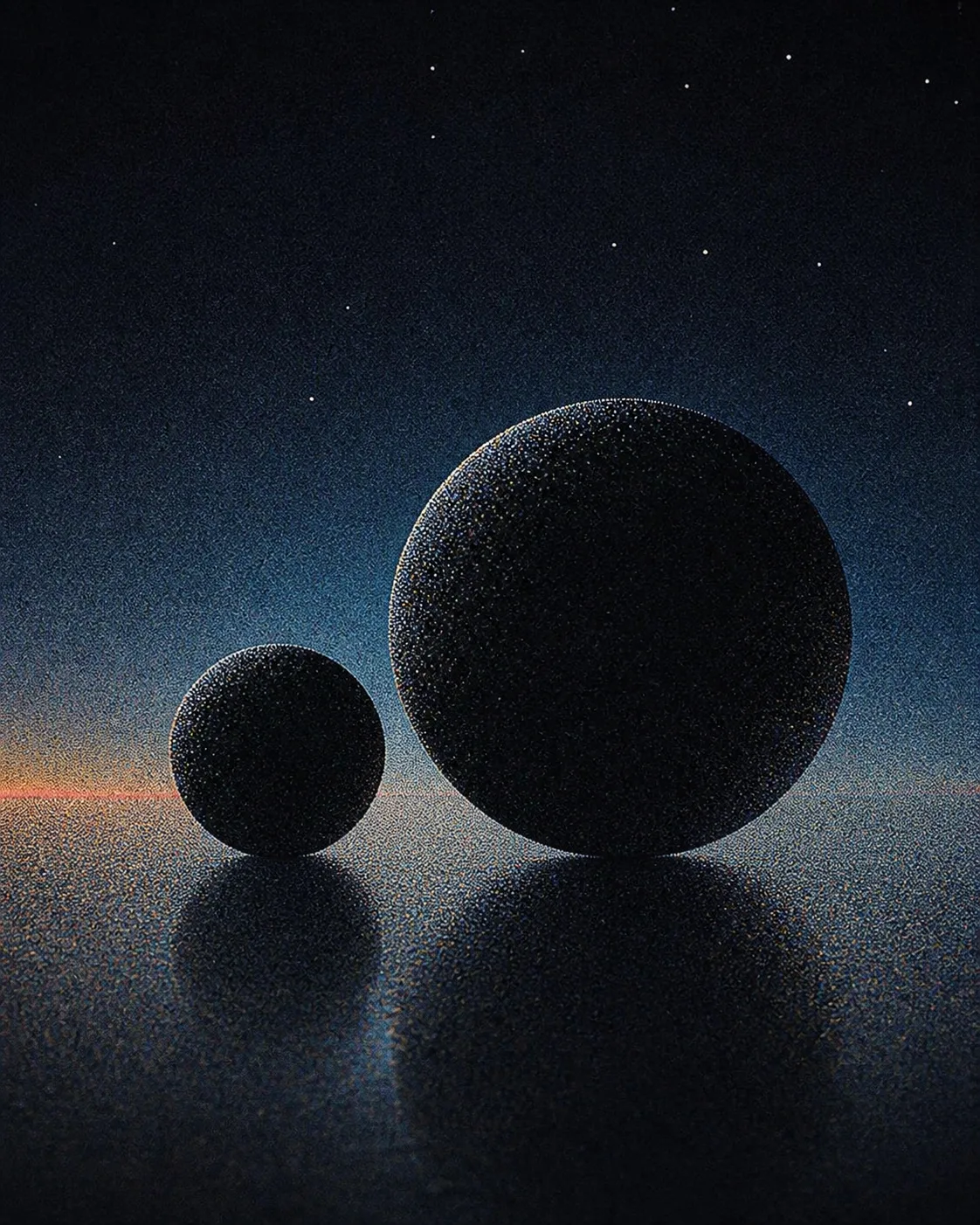 Two abstract dark forms representing current and accumulated meeting context